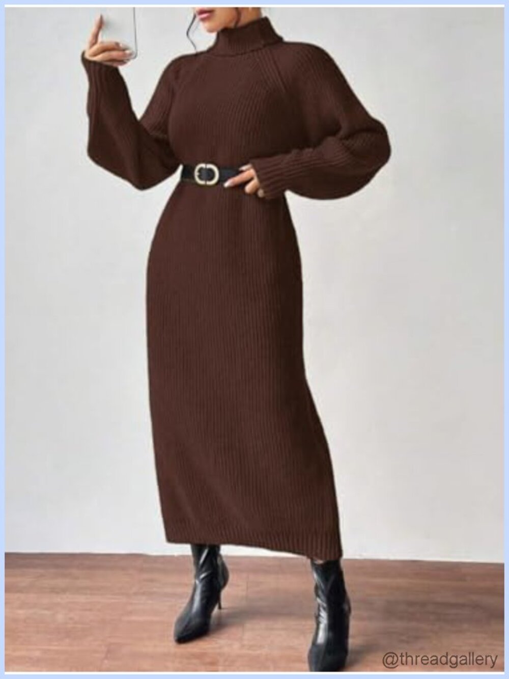 Oversized Chunky Knit Maxi Sweater Dress Turtleneck Long Sleeve Pullover - Picture 3 of 6